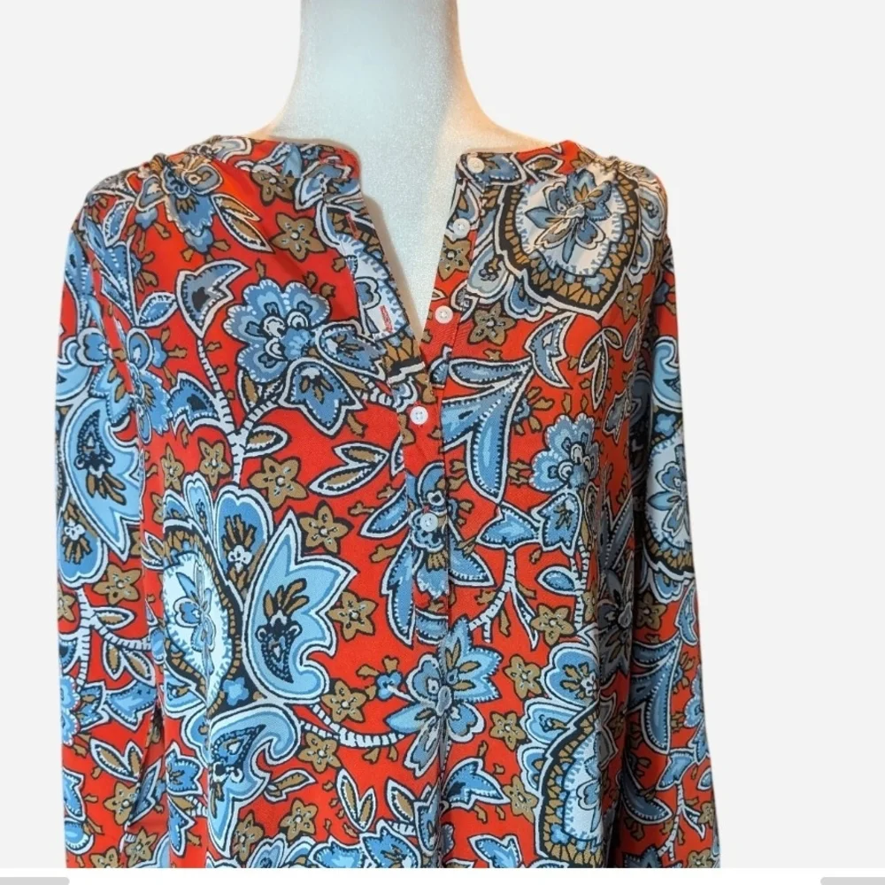 Pre-owned LOFT Red and Blue Patterned Dress - Picture 4 of 9